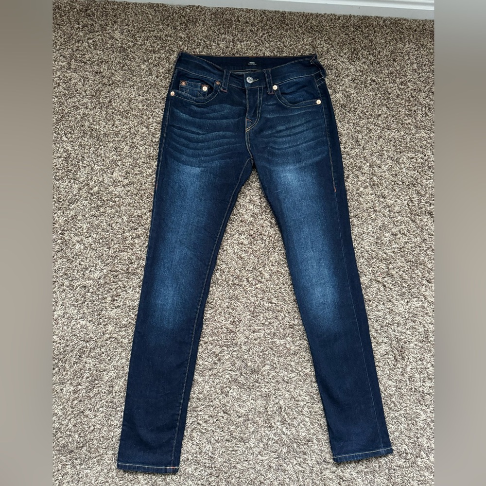 True Religion Mens Rocco Skinny Fit Jeans - Size 28 x 32, Dark Wash Muddy Waters
